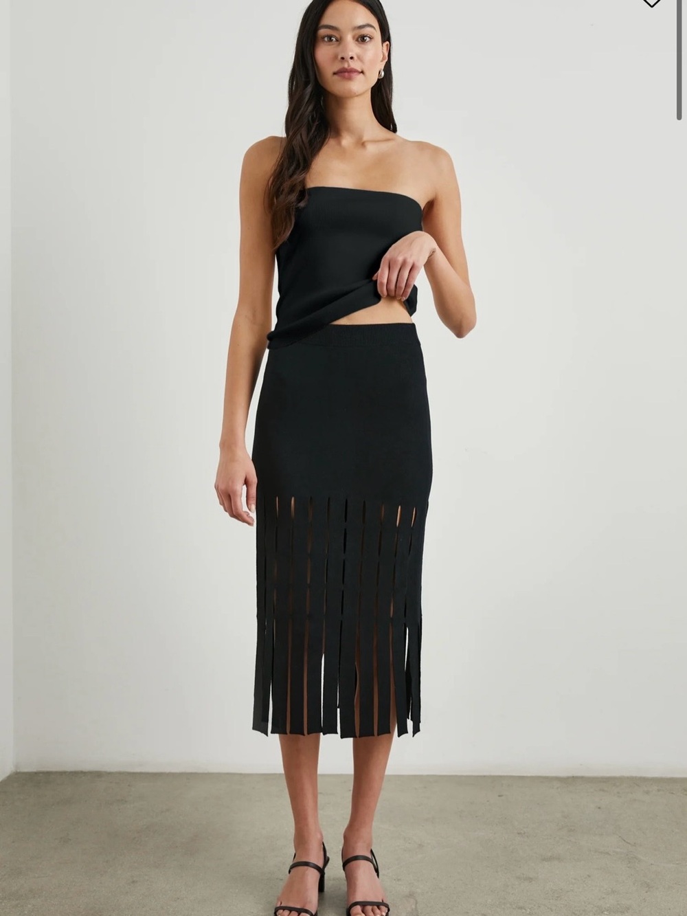 Rails Nola Black Fringe Midi Knit Skirt size S. Like new condition.